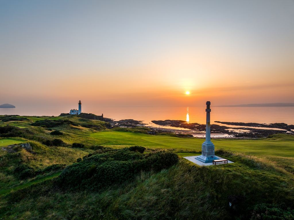 The lighthouse and links at sunset