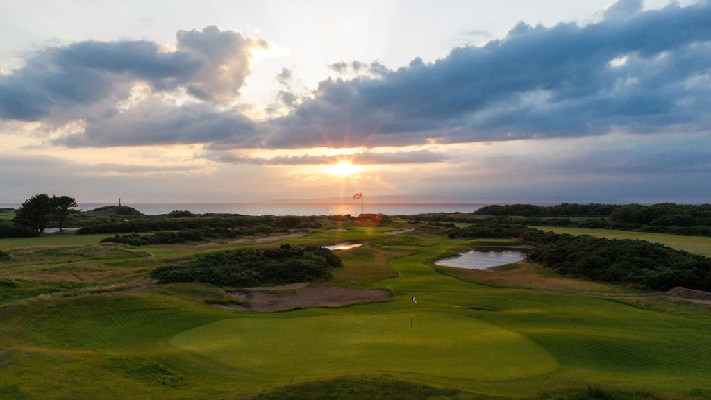 A links course at sunset