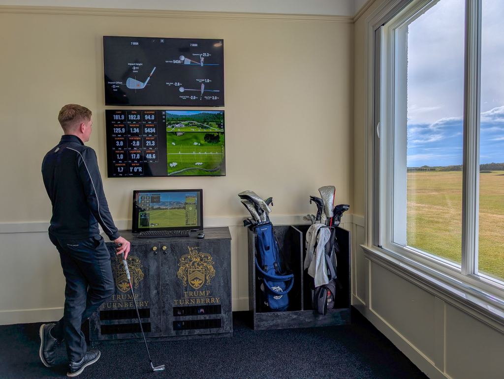 Golf clubs prepared and racked in the academy