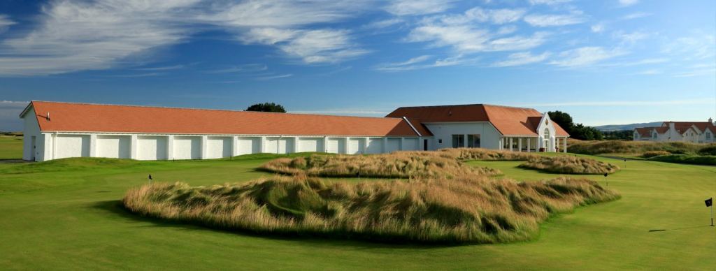 The golf academy clubhouse beside the links